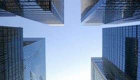 Corporate skyscrapers seen from the street
