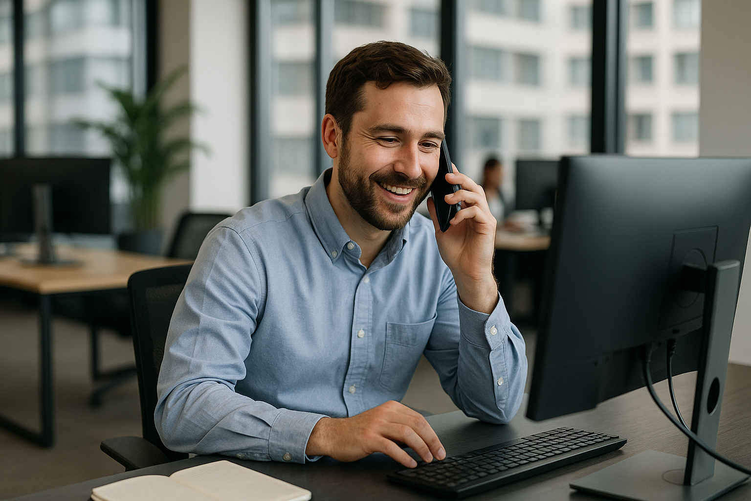 photographic Employee in office on phone-1
