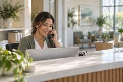 Clinic front desk employee answering the phone