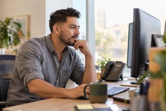Contact center agent at a workstation
