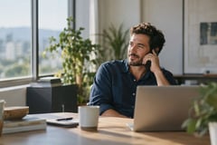 Man working at a home office desk