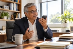 Accountant recording an office voicemail greeting