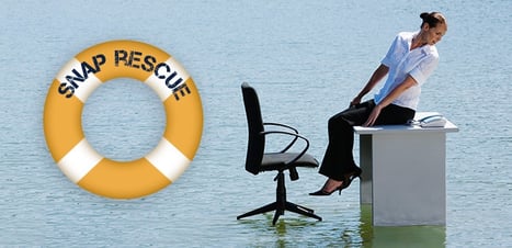 Woman stuck in natural disaster without a personalized telephone greeting for her business