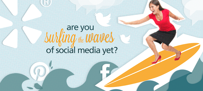 Business woman surfing the waves of social media tips for start-ups and small businesses