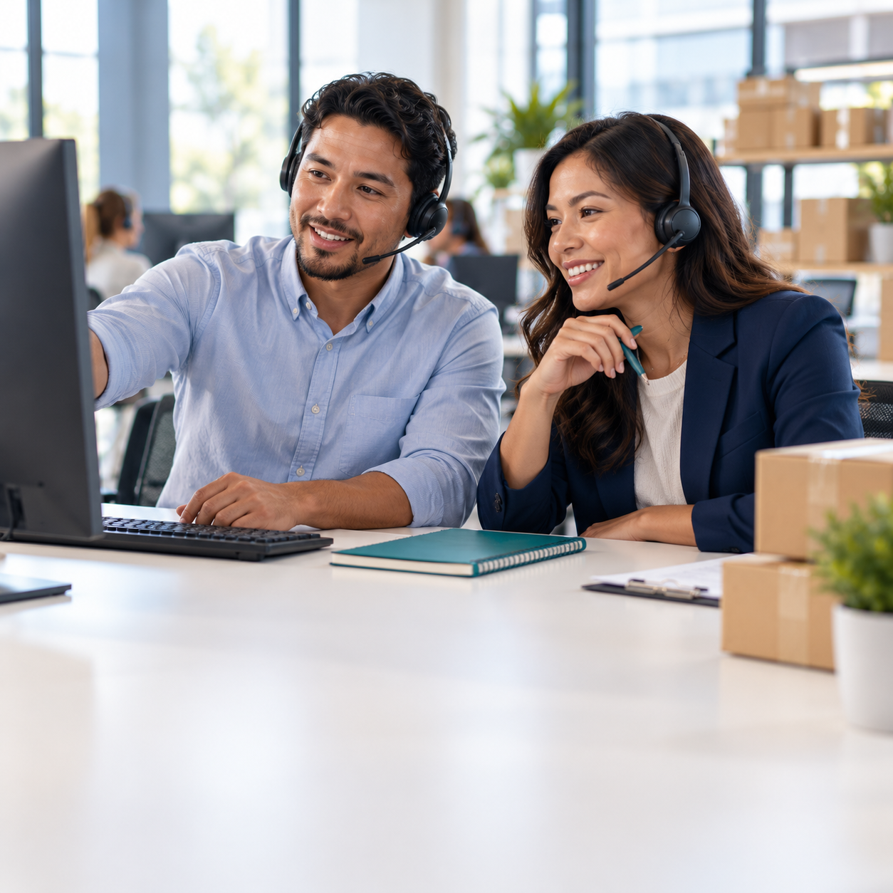 Collaborative Office Teamwork with Headsets