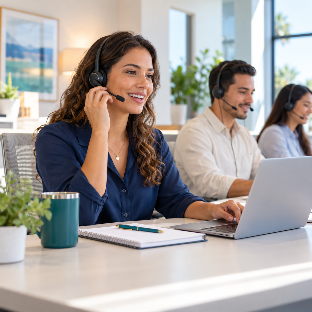 Friendly Call Center Team at Work